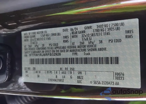 2024 Ford F-150 Raptor from USA, damaged, VIN 1FTFW1RJ8RFB32928